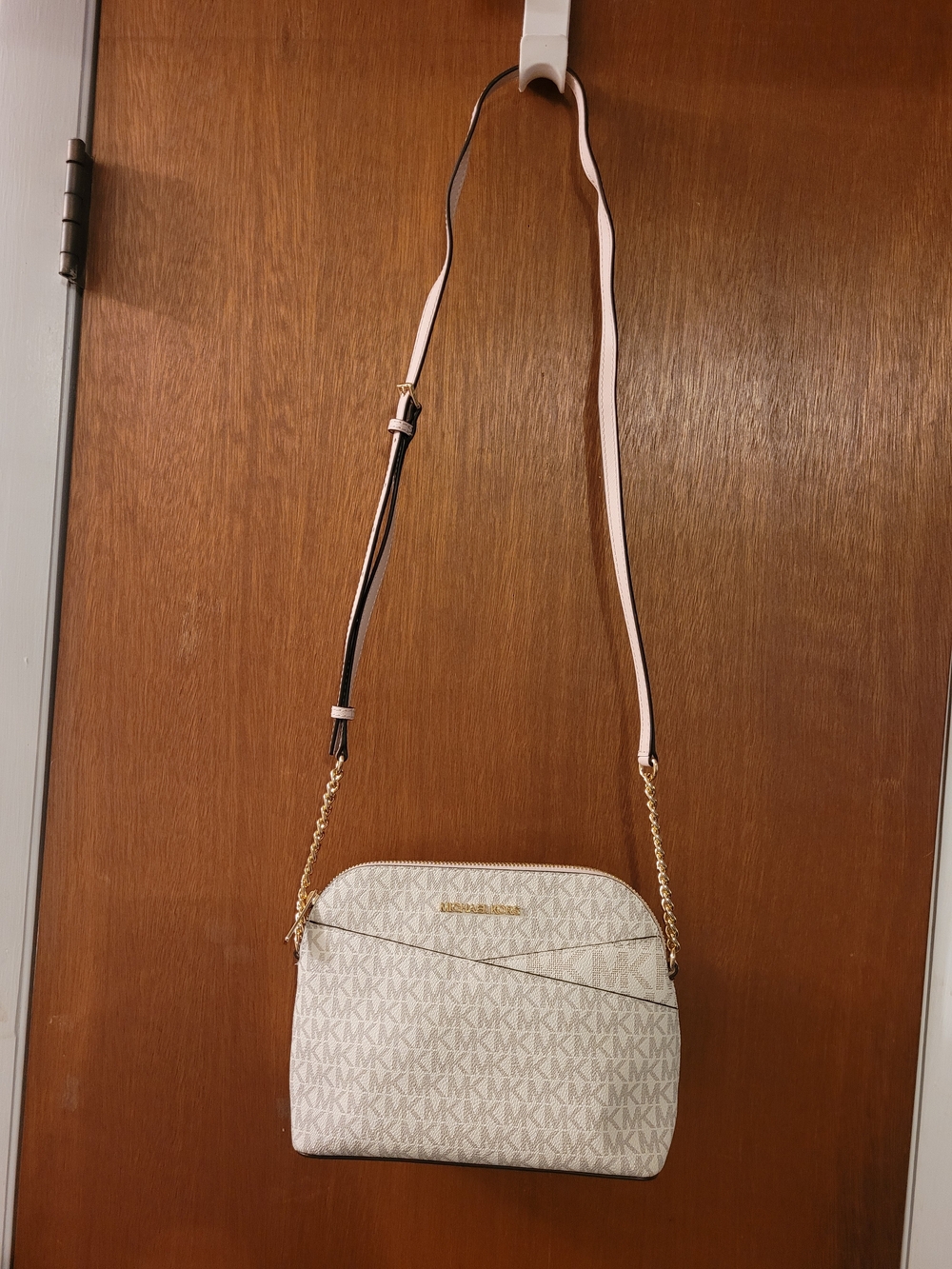 Michael Kors Cream MK Logo Crossbody with Gold Chain